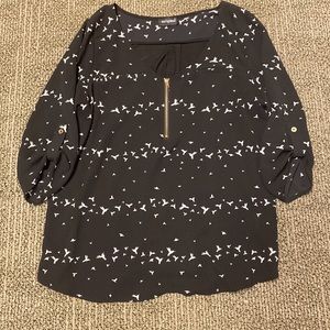 Tempted Women’s Black & White Bird Printed 3/4 inch sleeve Blouse